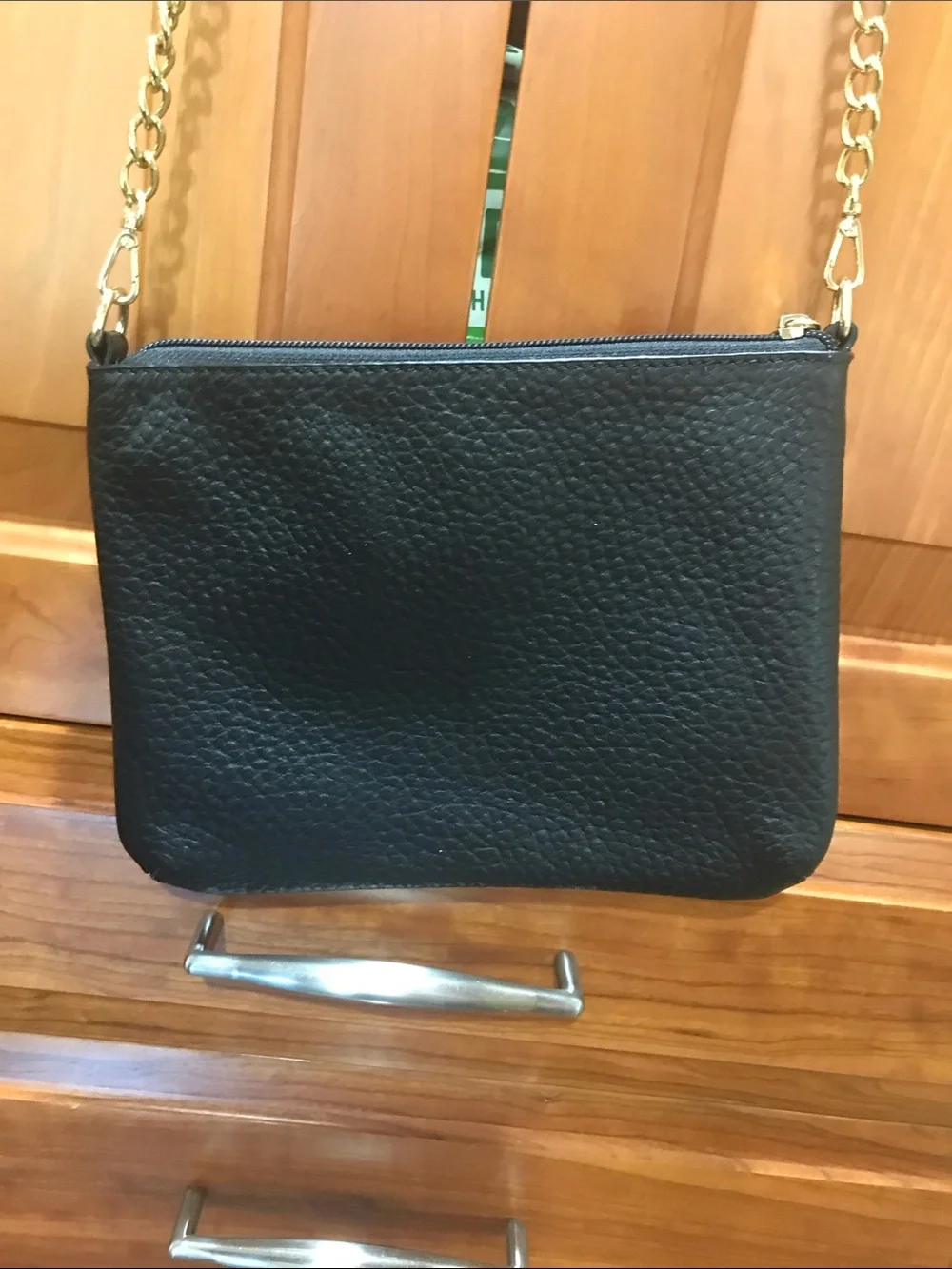 LODIS Black Pebbled Leather 2 Ways Chain Strap Zipper Clutch Crossbody Bag
